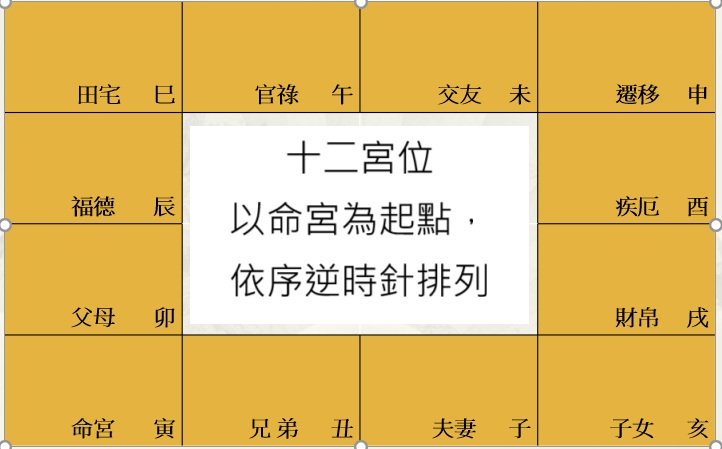 紫微斗數12宮位宮序圖